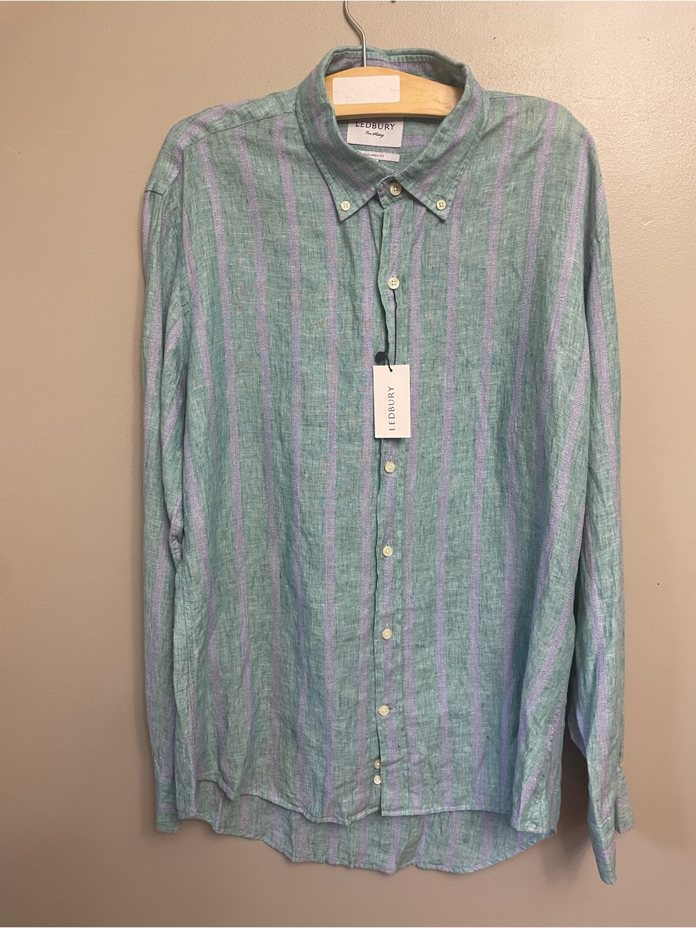 New Ledbury Fine Shirting Tailored Fit 17.5 XL green purple